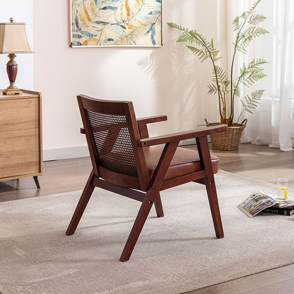 Upholstered Cane Lounge Chair