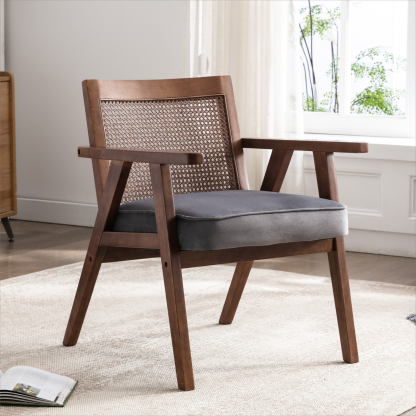 Upholstered Cane Lounge Chair