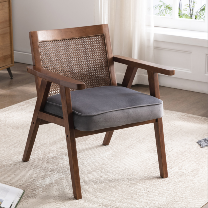 Upholstered Cane Lounge Chair