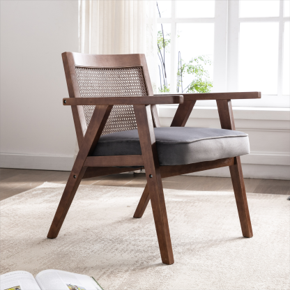 Upholstered Cane Lounge Chair