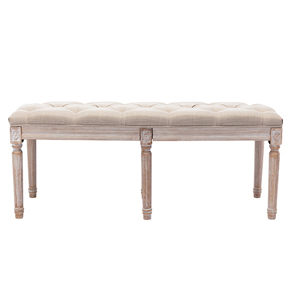 18.5" Alice Fabric Bench-Daya Lane-LV,button tufted,LR,DR,Benches,Fabric,Light Wood,farmhouse,BH