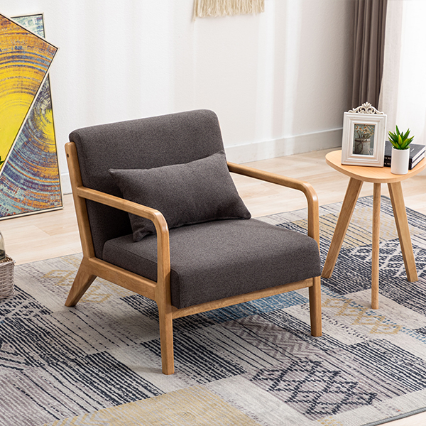 Jorgen Linen Upholstered Lounge Chair-Daya Lane-Wood,Modern,Armchairs & Accent Chairs,Light Wood,Fabric,LV,mid century modern