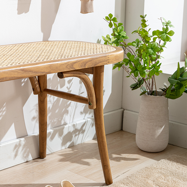 Round Cane Bench-Daya Lane-LV,DR,Wood,Rattan & Cane,Light Wood,Benches,BH,farmhouse,Entryway