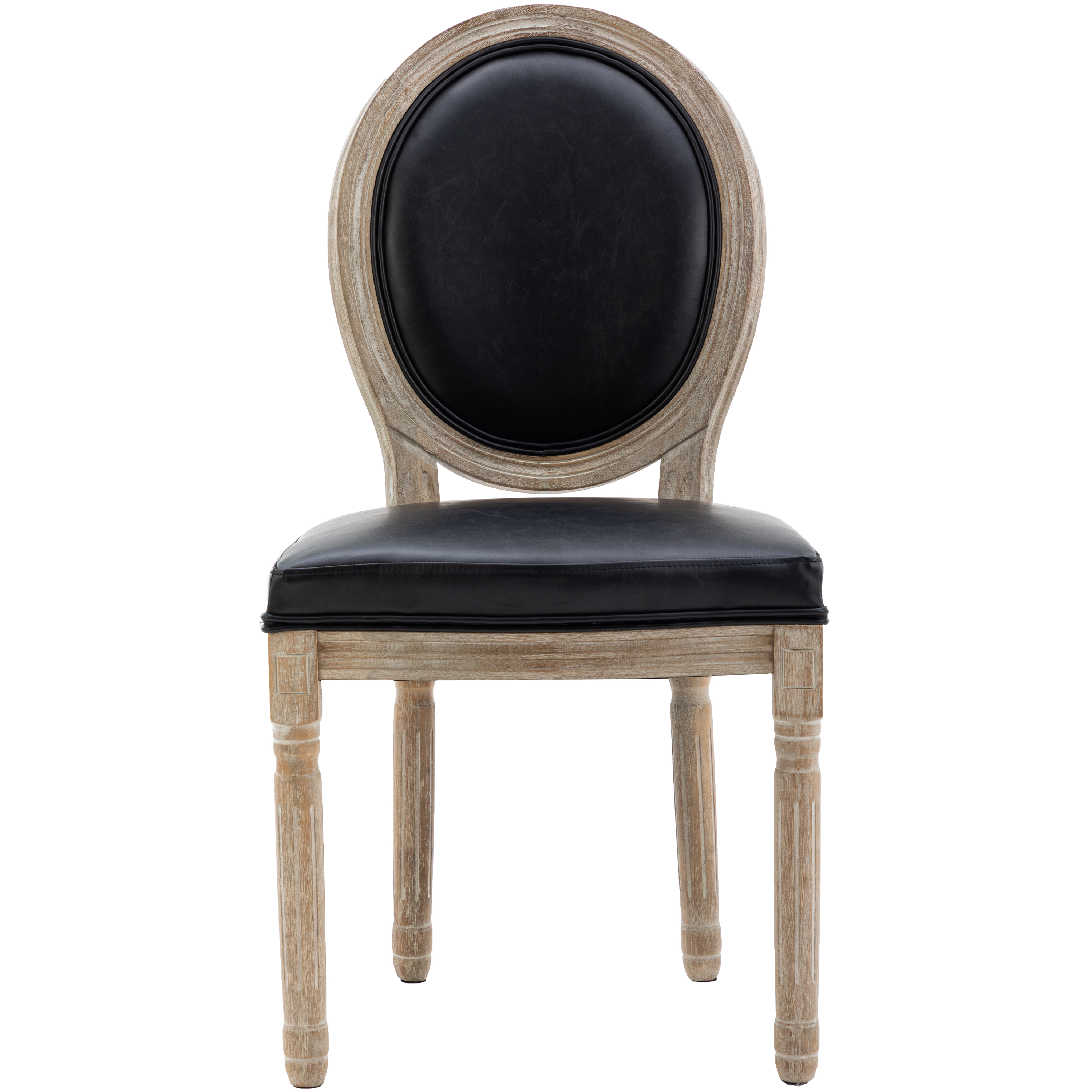 Round Leather Dining Chairs (Set of 2)-Daya Lane-DR,Dining Chairs,Light Wood,Leather,Grey,Brown,Black,DC,farmhouse,french,retro