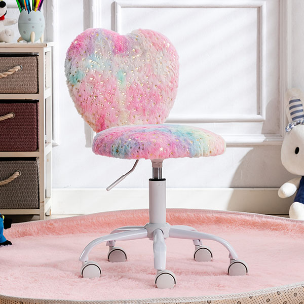 Sparkling Kids Desk Chair Rolling Study Home Office Chair Faux Fur