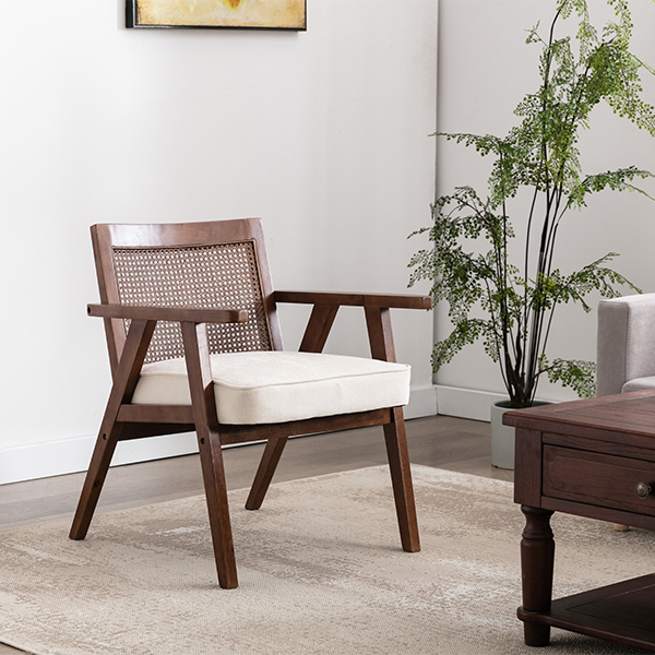 Upholstered Cane Lounge Chair