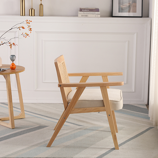 Upholstered Cane Lounge Chair
