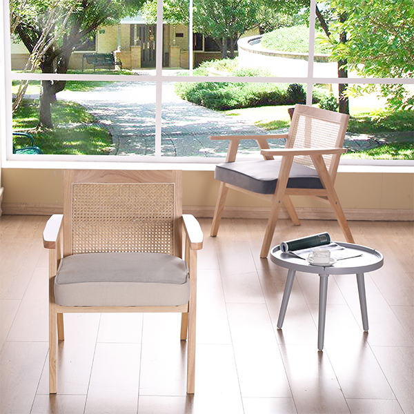 Upholstered Cane Lounge Chair