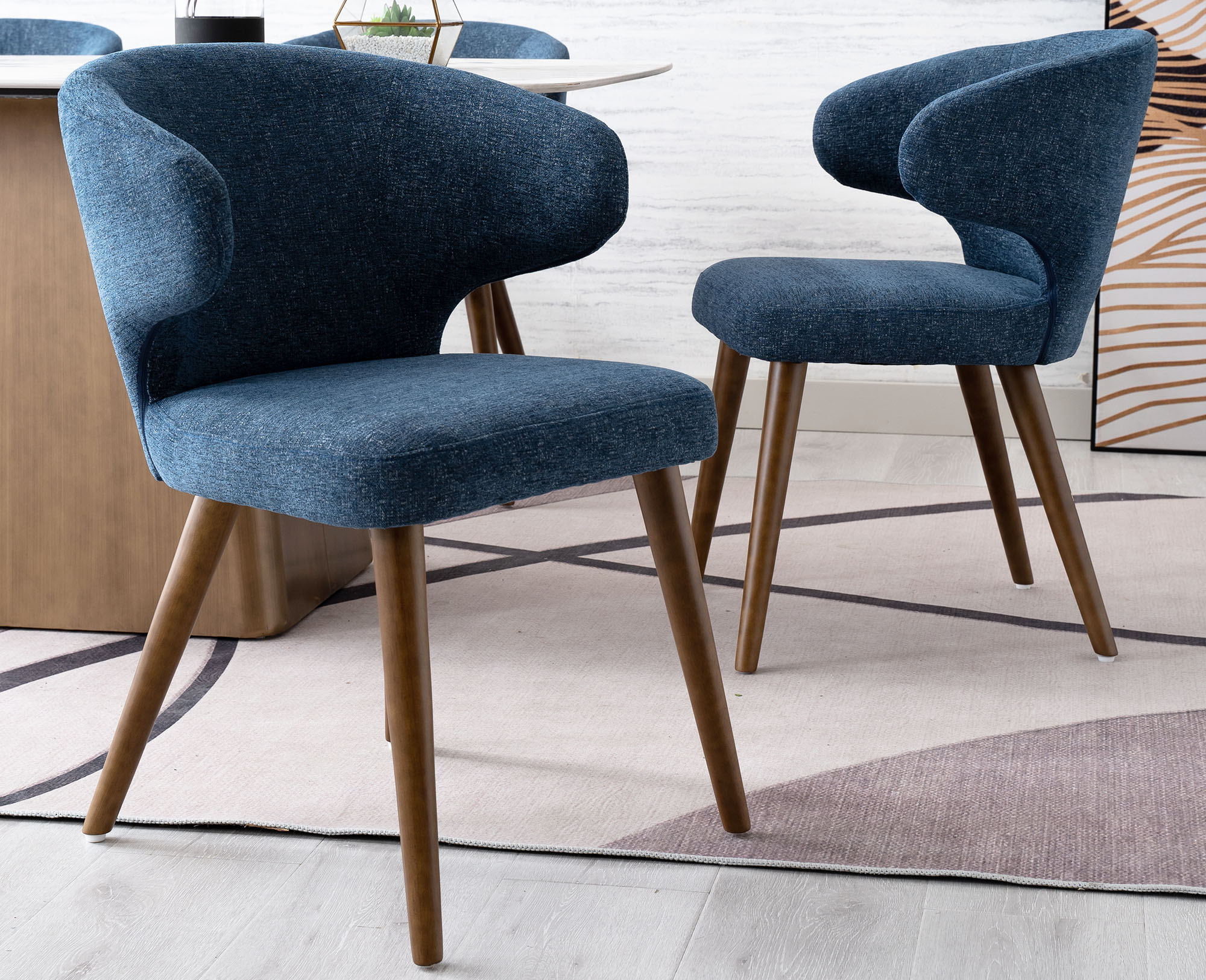 VESCASA Sherpa Modern Dining Chairs with Wood Legs, Upholstered Curved Back Side Chairs for Dining Room/Living Room