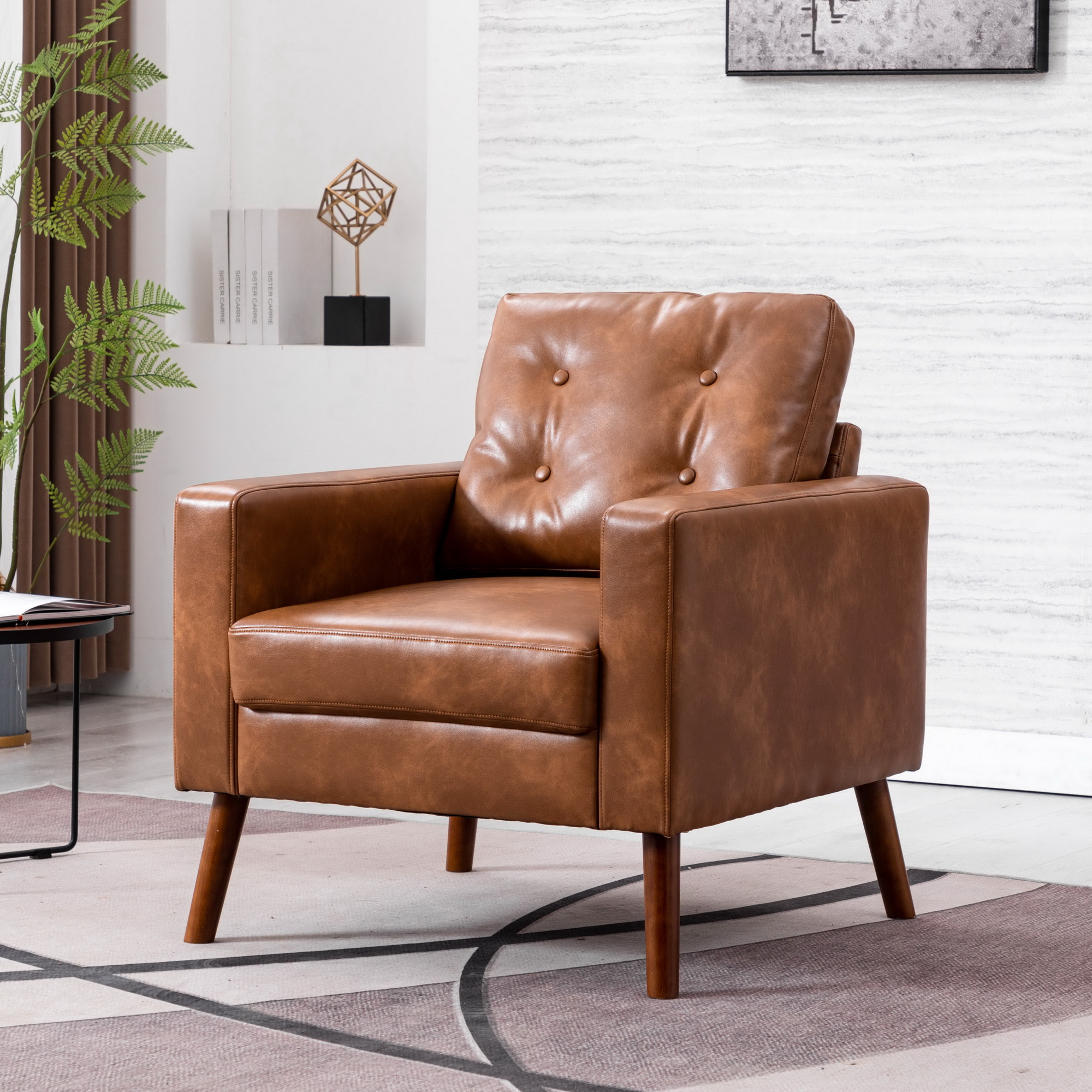 VESCASA Tufted Accent Arm Chair with Wood Legs, Comfy Upholstered Single Sofa