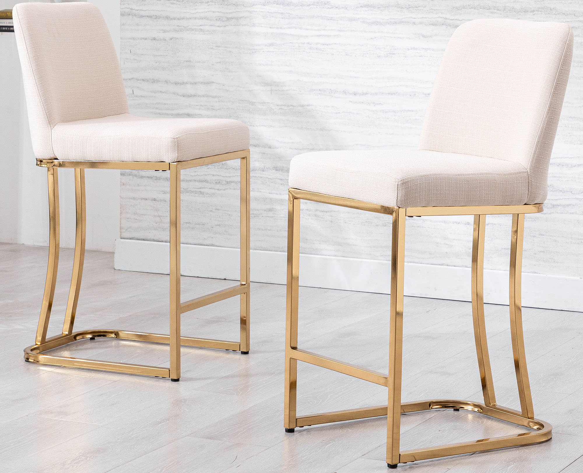 VESCASA Upholstered 24"H Counter Height Barstools with Gold Metal Frame Set of 2