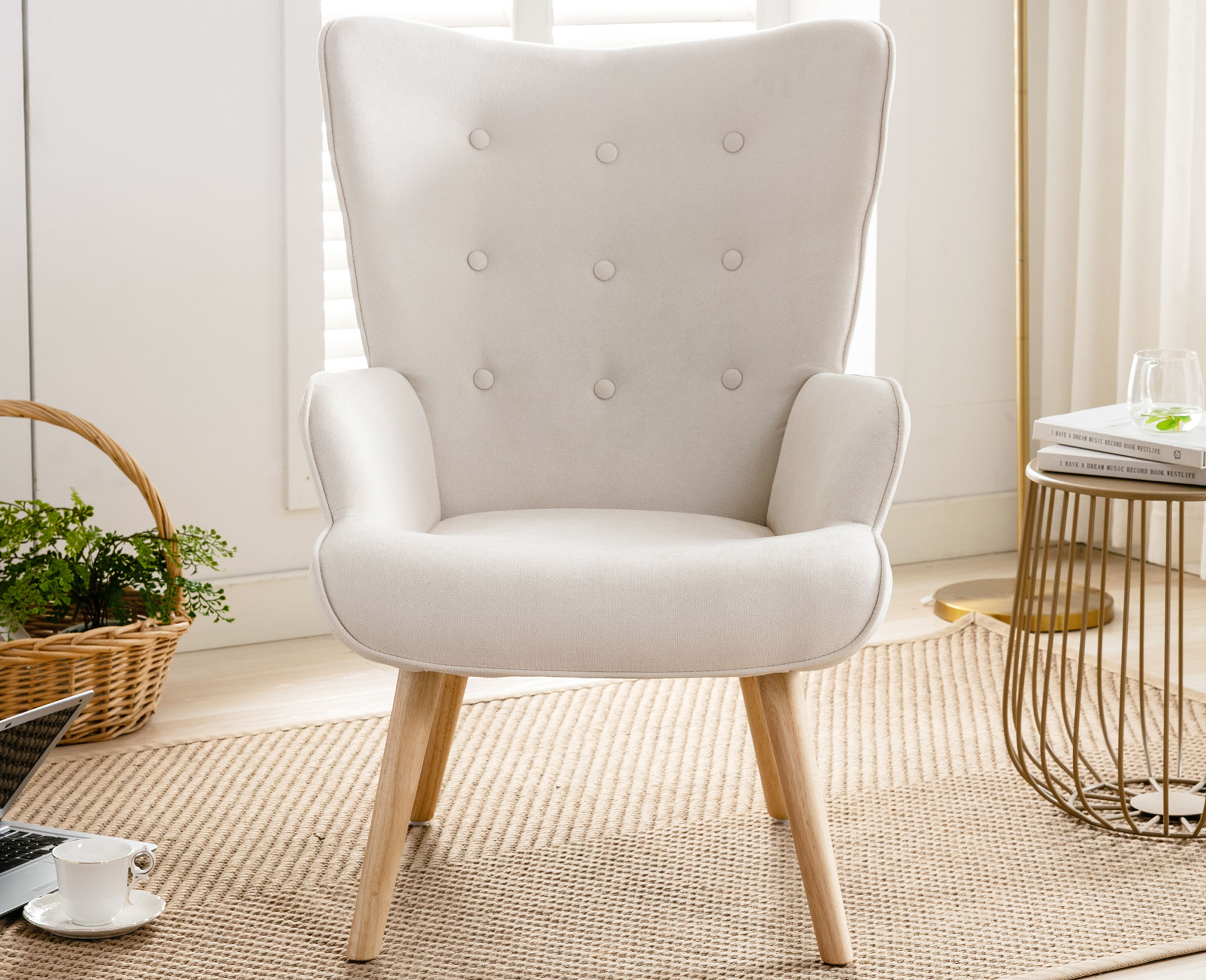VESCASA Wingback Chenille Accent Armchair, 23.4" W Side Sofa with Tufted Back