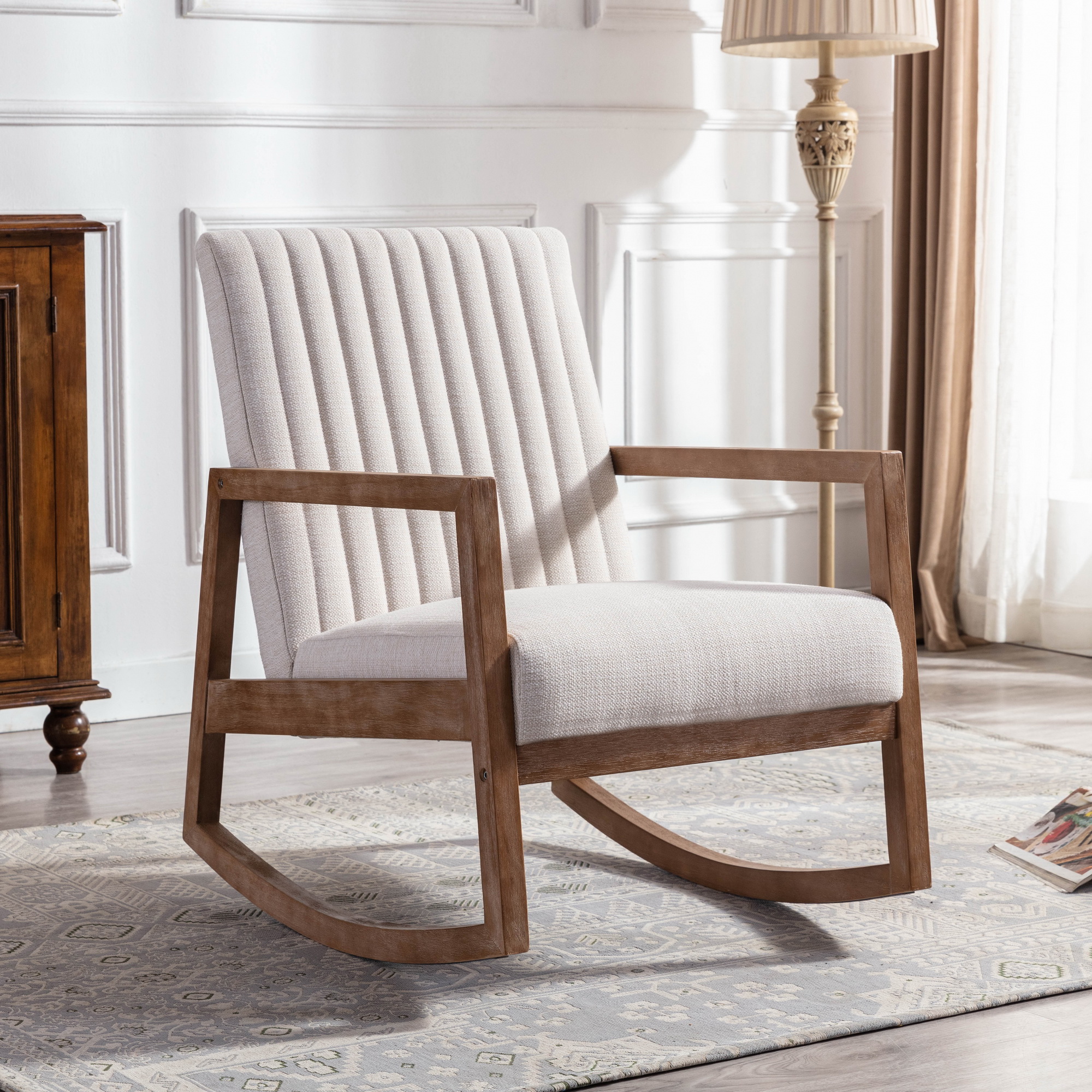 VESCASA Upholstered Rocking Chair with Channel-Tufted Back