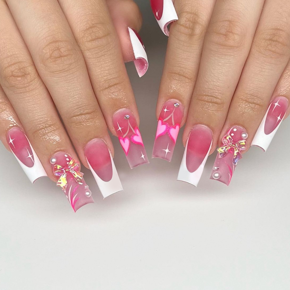 Freshlady 3D Pink Butterfly Pearl Rhinestone Nails