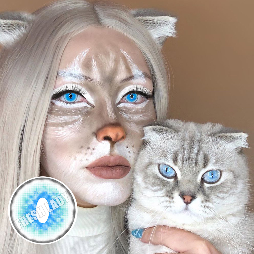 Sexy Cat Eye Ice Blue Crazy Contacts Lenses - Freshlady