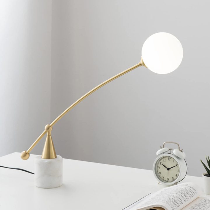 KCO White Glass Globe Desk Lamp with Marble Base (T0012)