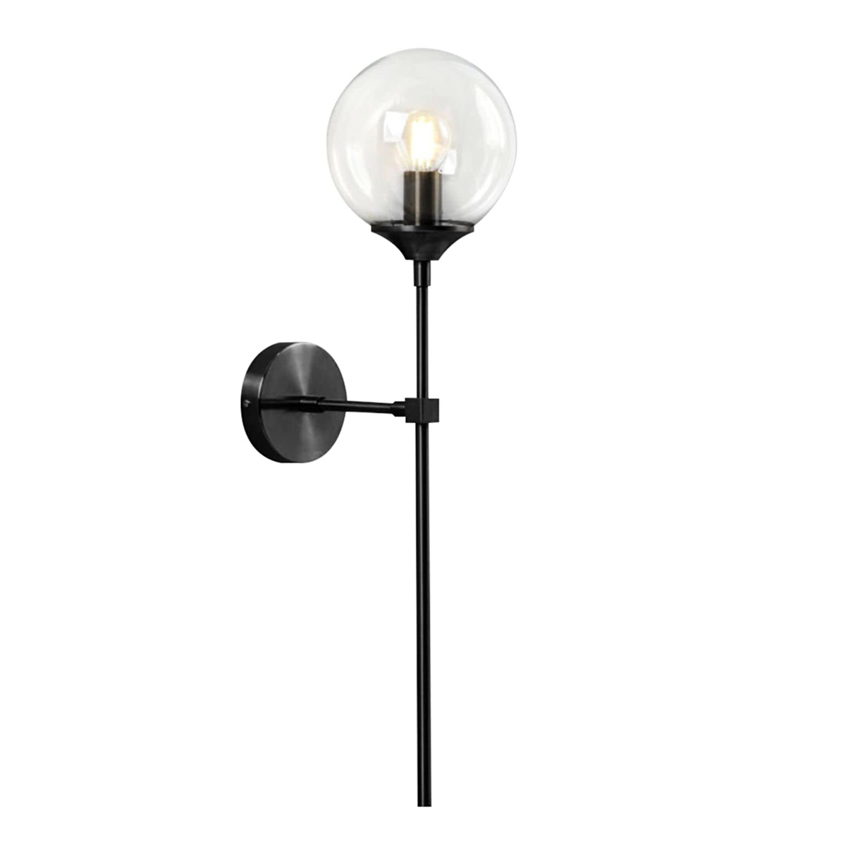 clear globe wall lamp with black rod