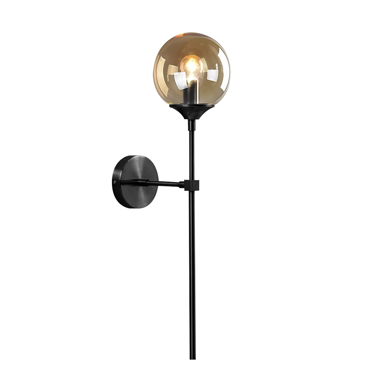 Amber globe wall light with black lamp body