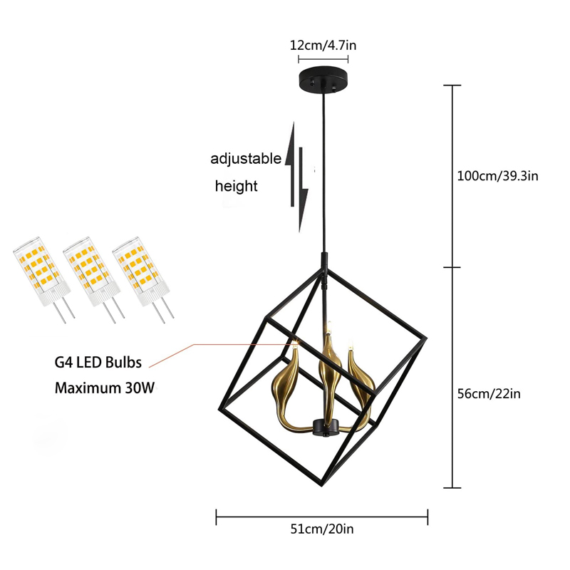 KCO 3 Light Rectangle Pendant Cage Light (L7099）