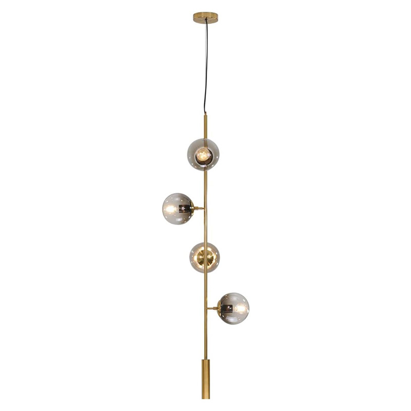 KCO Adjustable Gold Pendant Lighting With 4 Smoky Grey Globes (L7150)