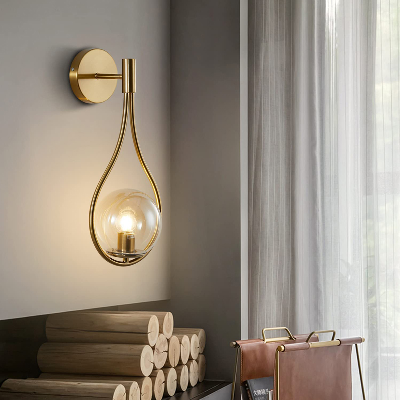 KCO Glass Globe Gold Teardrop Wall Lamp (W8051)