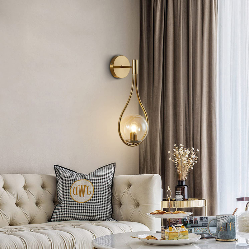 KCO Glass Globe Gold Teardrop Wall Lamp (W8051)
