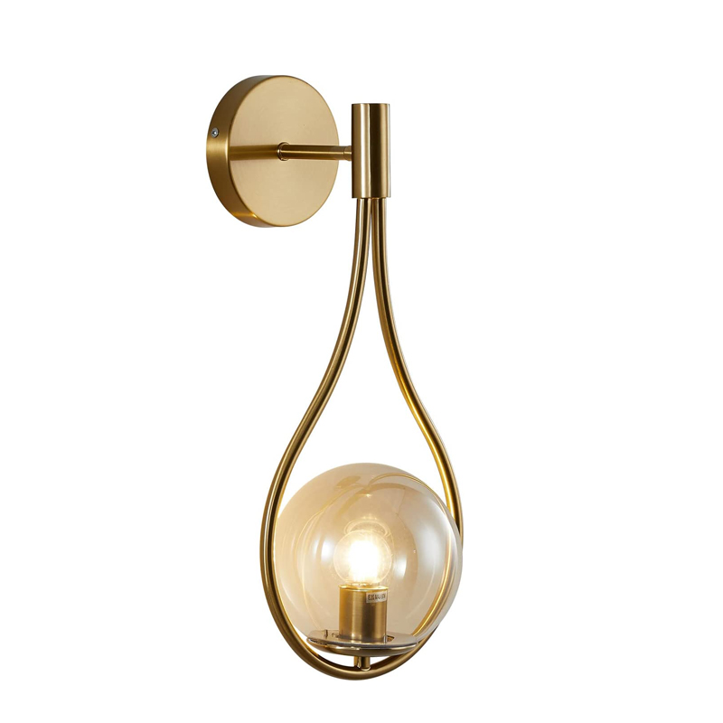 KCO Glass Globe Wall Mounted Sconce Gold Teardrop Wall Lamp (W8051)