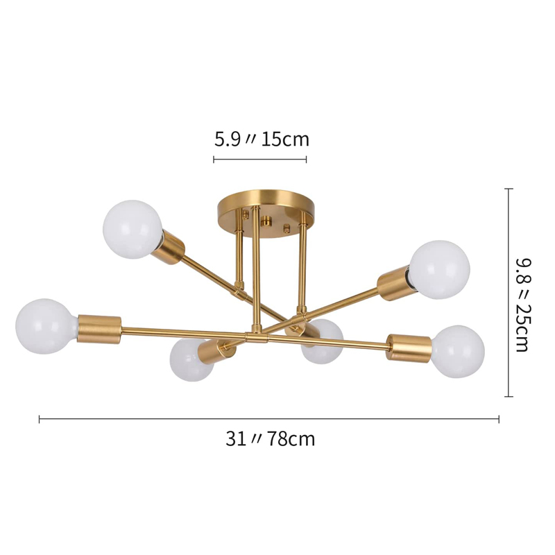 KCO Gold Sputnik Chandelier 6 Lights Modern Ceiling Light
