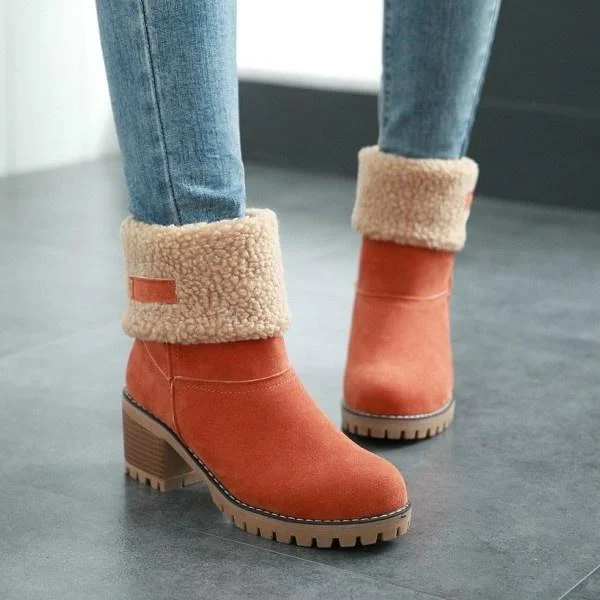 Women Two Ways Wear Warm Square Heels Snow Boots
