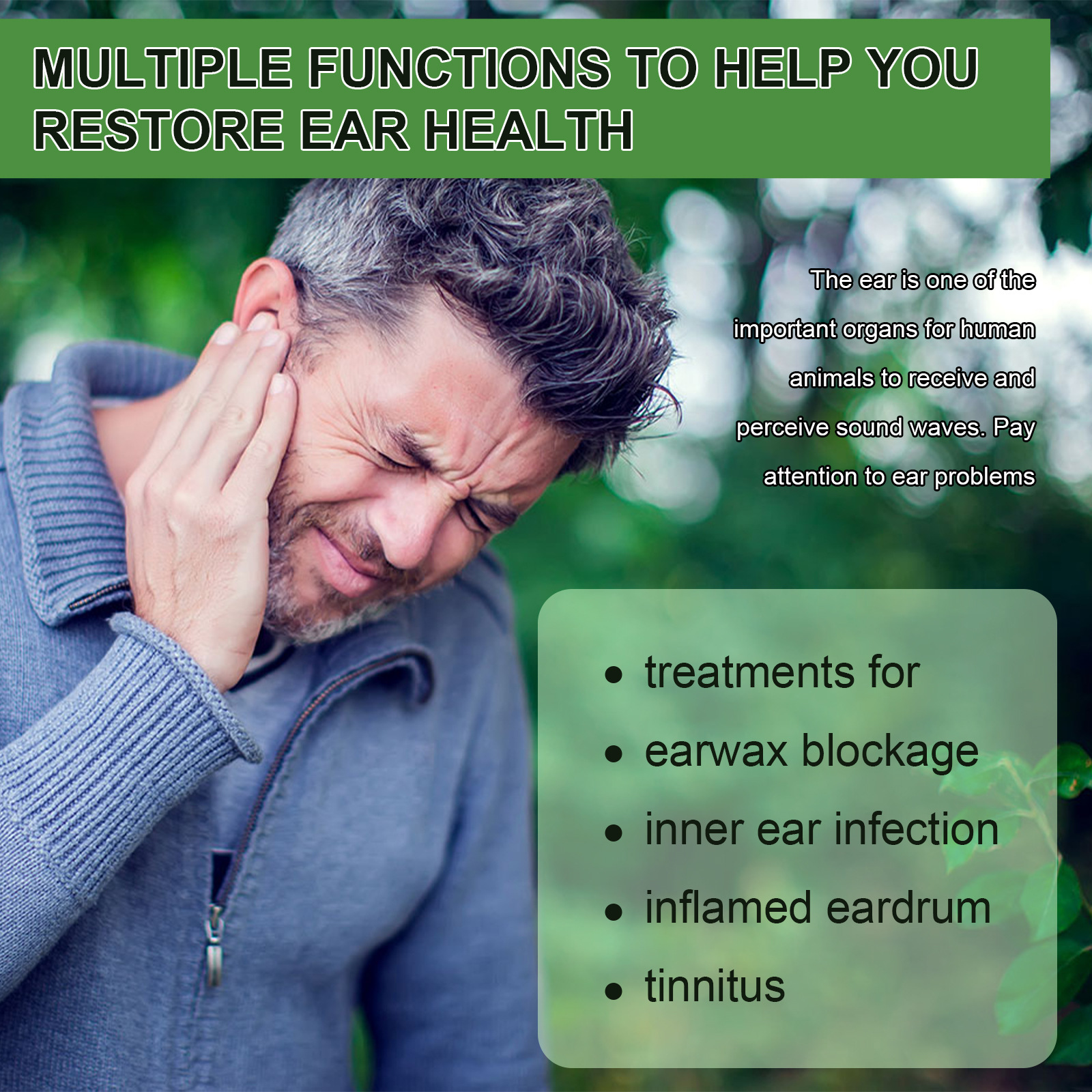Organic Herbal Drops for Tinnitus, Hearing Loss, Clogged Ears, Inner Ear Inflammation, and Ear Infections.