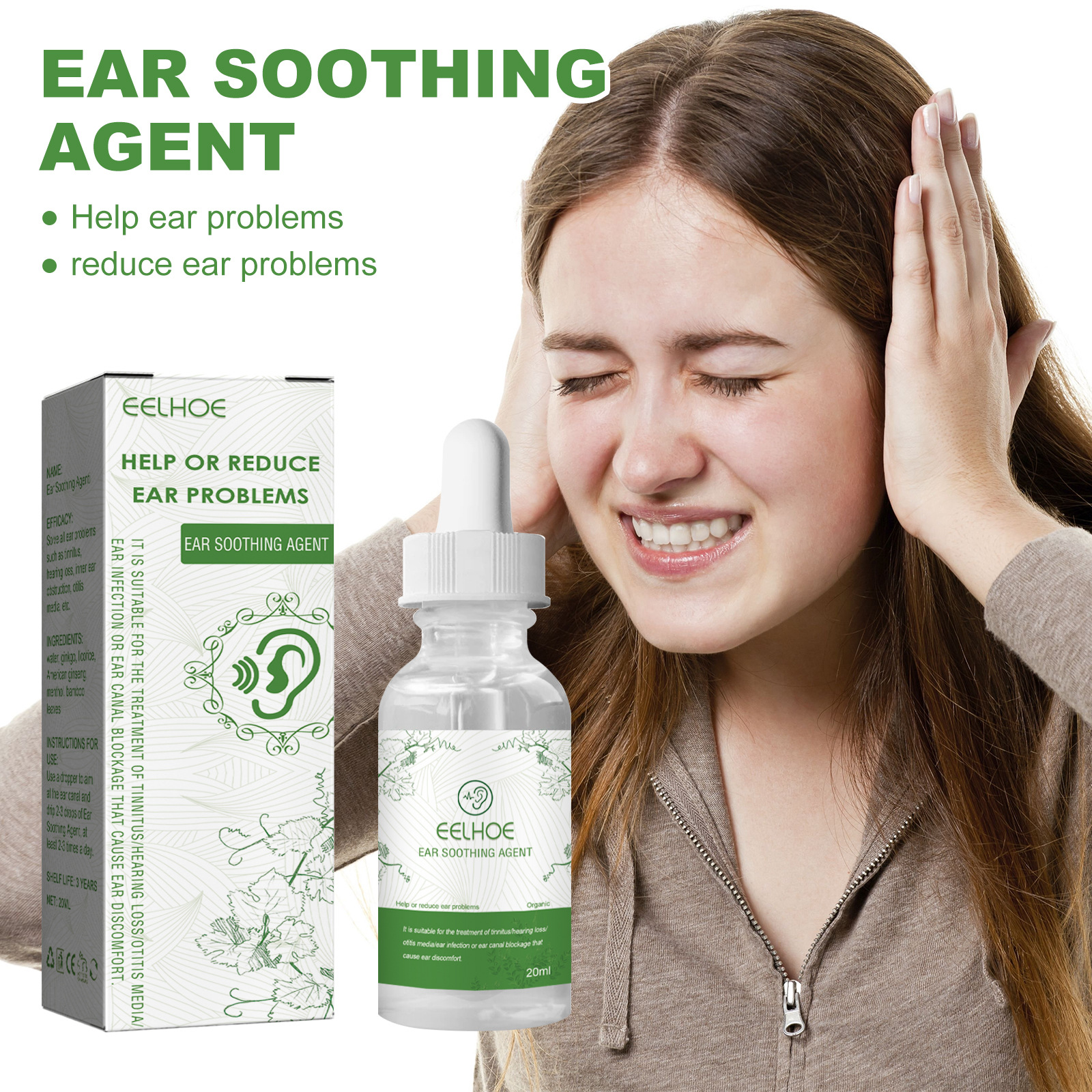 Organic Herbal Drops for Tinnitus, Hearing Loss, Clogged Ears, Inner Ear Inflammation, and Ear Infections.