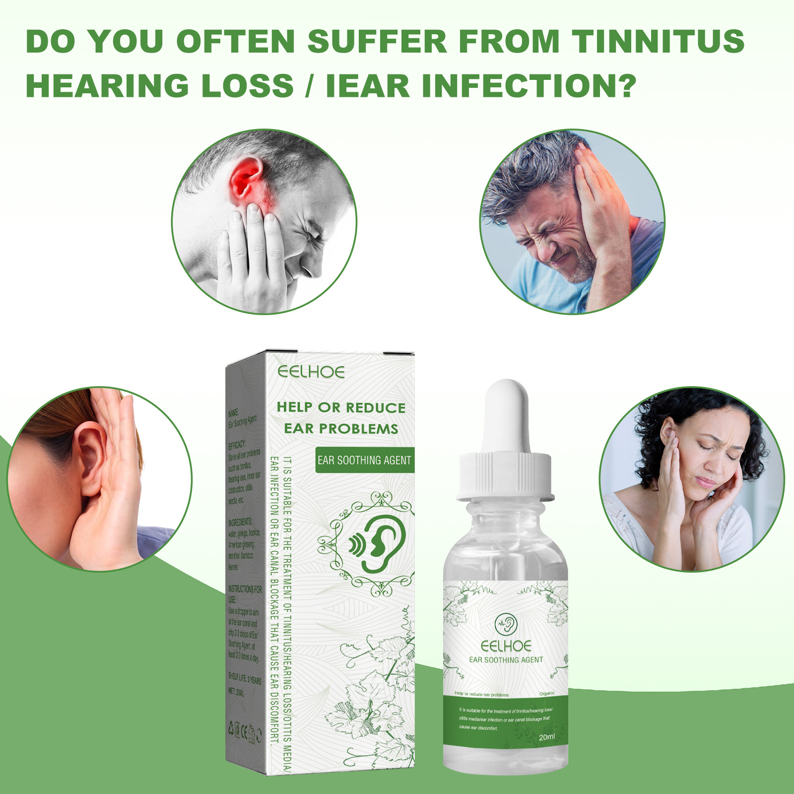 Organic Herbal Drops for Tinnitus, Hearing Loss, Clogged Ears, Inner Ear Inflammation, and Ear Infections.