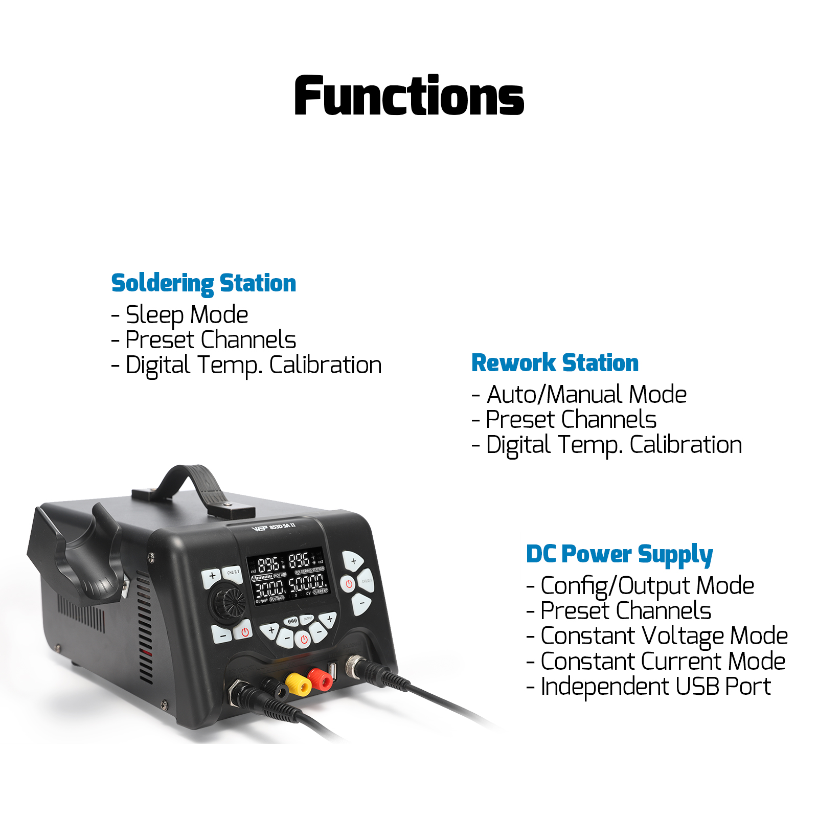 853D 5A II Soldering + Rework + DC Power Supply 3-IN-1 Station
