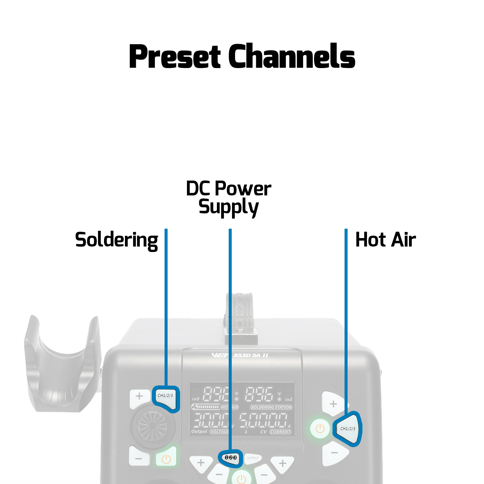 853D 5A II Soldering + Rework + DC Power Supply 3-IN-1 Station