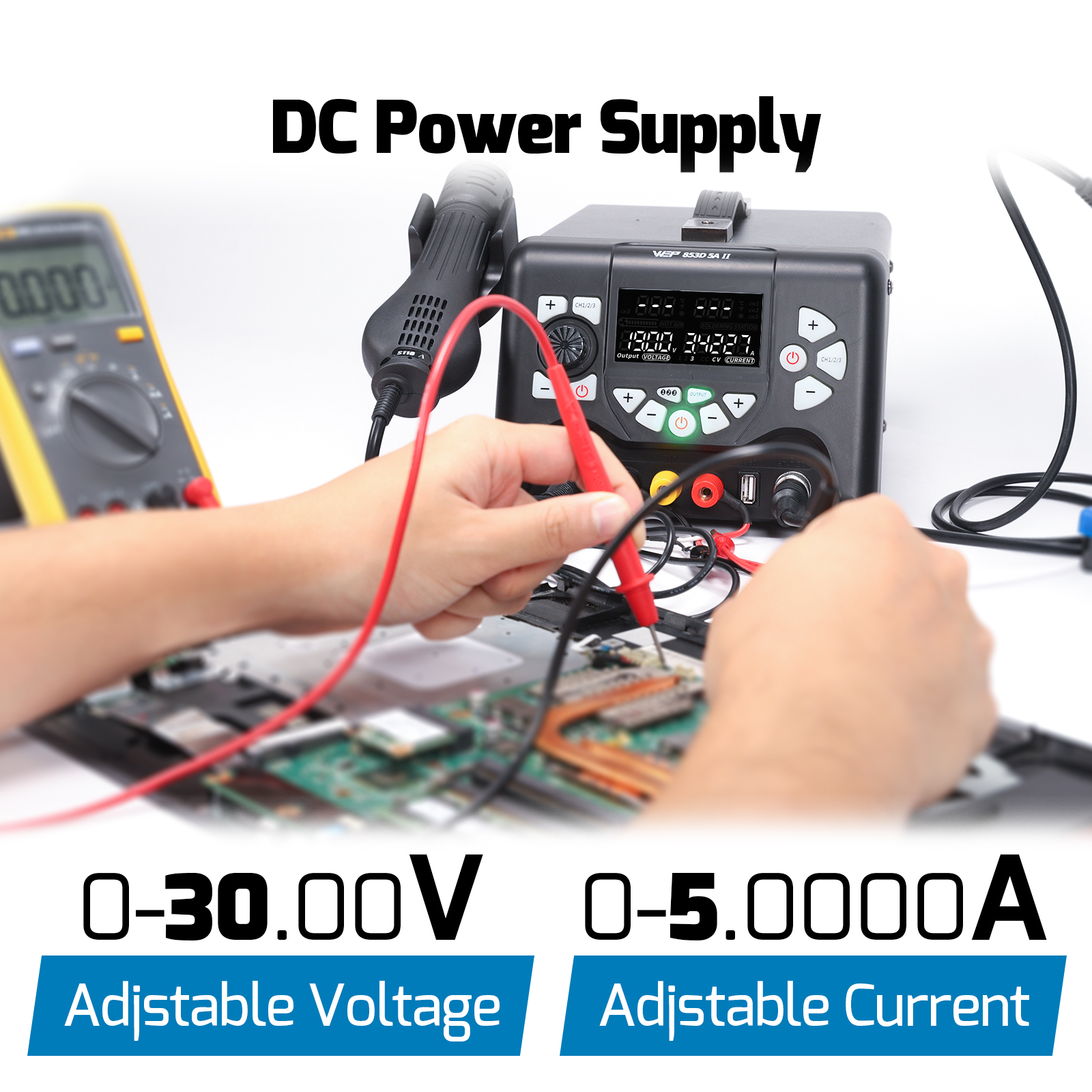 853D 5A II Soldering + Rework + DC Power Supply 3-IN-1 Station