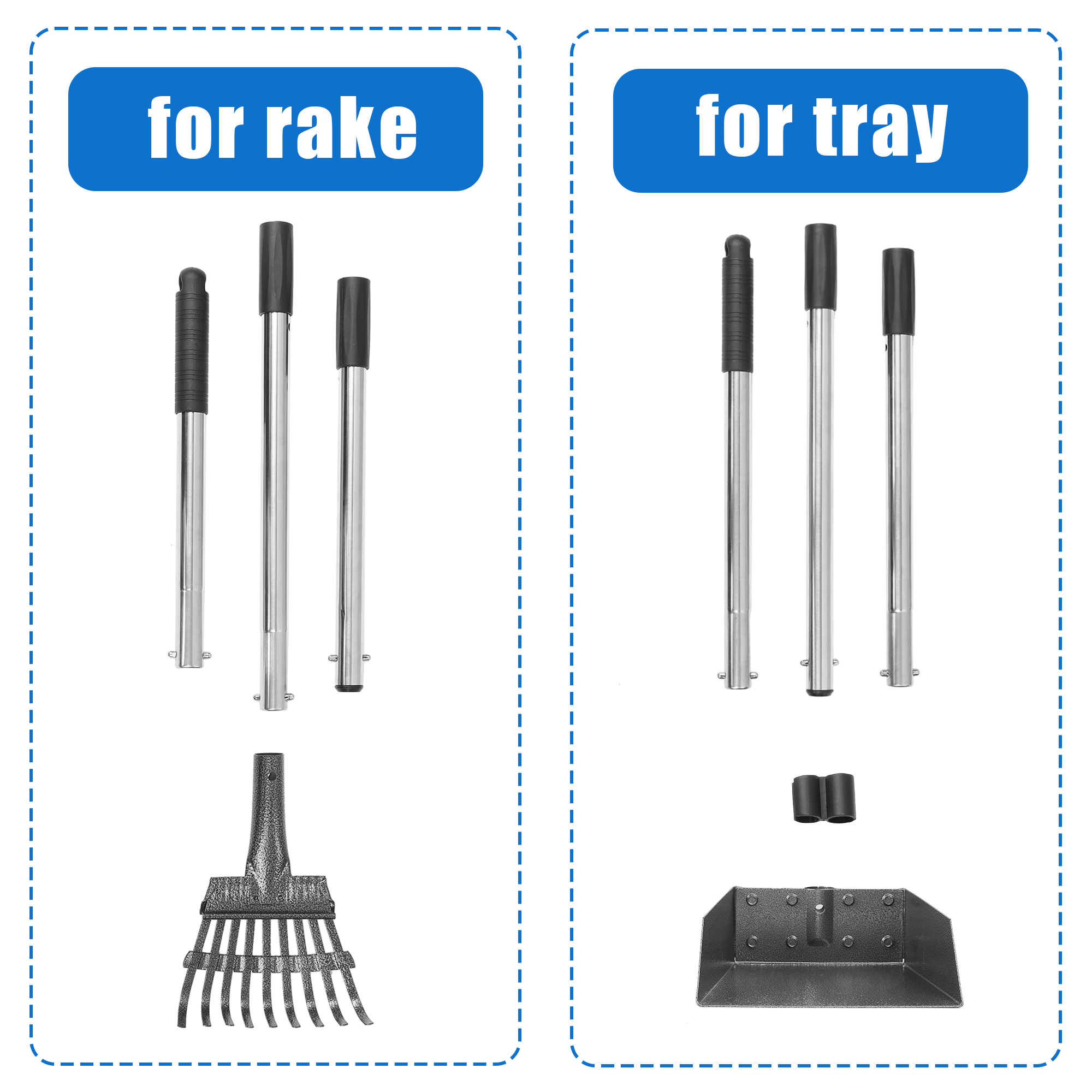 Suchown Dog Pooper Scooper, Tray and Rake 2 Pack Poop Scooper Adjustable Long Handle Metal with Bin for Pet Waste Removal, No Bending Clean Up Dog Pooper Scooper for Large, Medium and Small Dogs