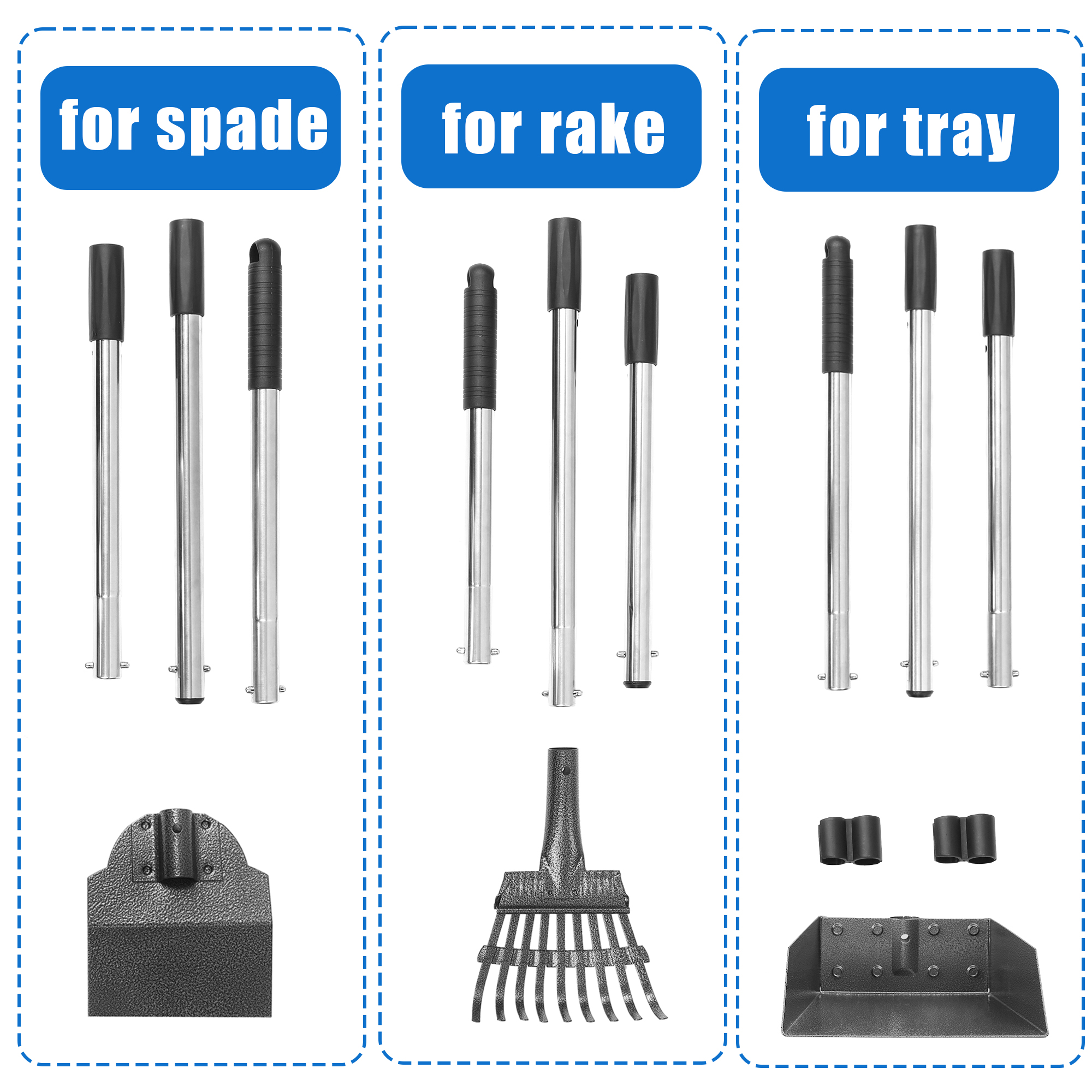 Suchown Dog Pooper Scooper, Tray, Rake and Spade 3 Pack Poop Scooper Adjustable Long Handle Metal with Bin for Pet Waste Removal, No Bending Clean Up Dog Pooper Scooper for Large, Medium and Small Dog