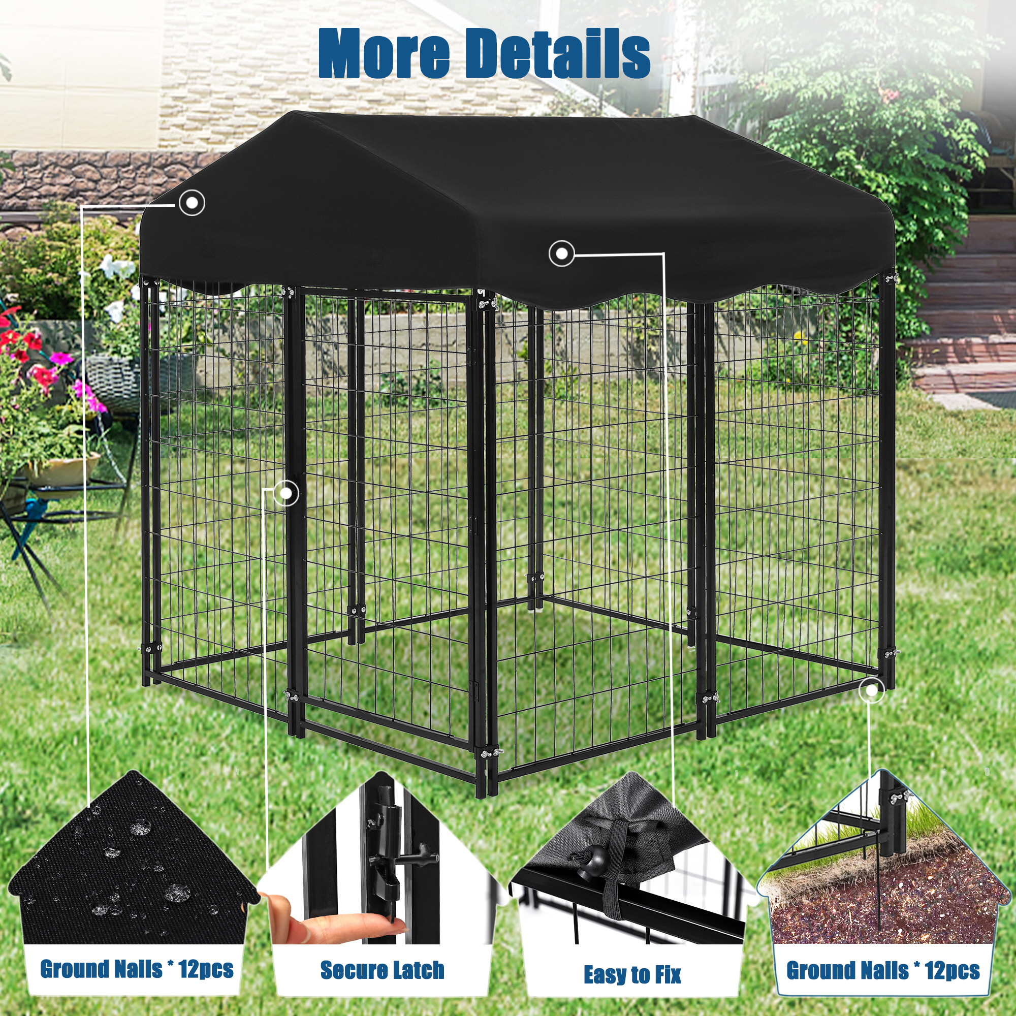 Suchown Large Dog Kennel Outside 4ft x 4.2ft x 4.45ft, Outdoor Dog Crate Pet Playpen with UV-Resistant Oxford Cloth Roof