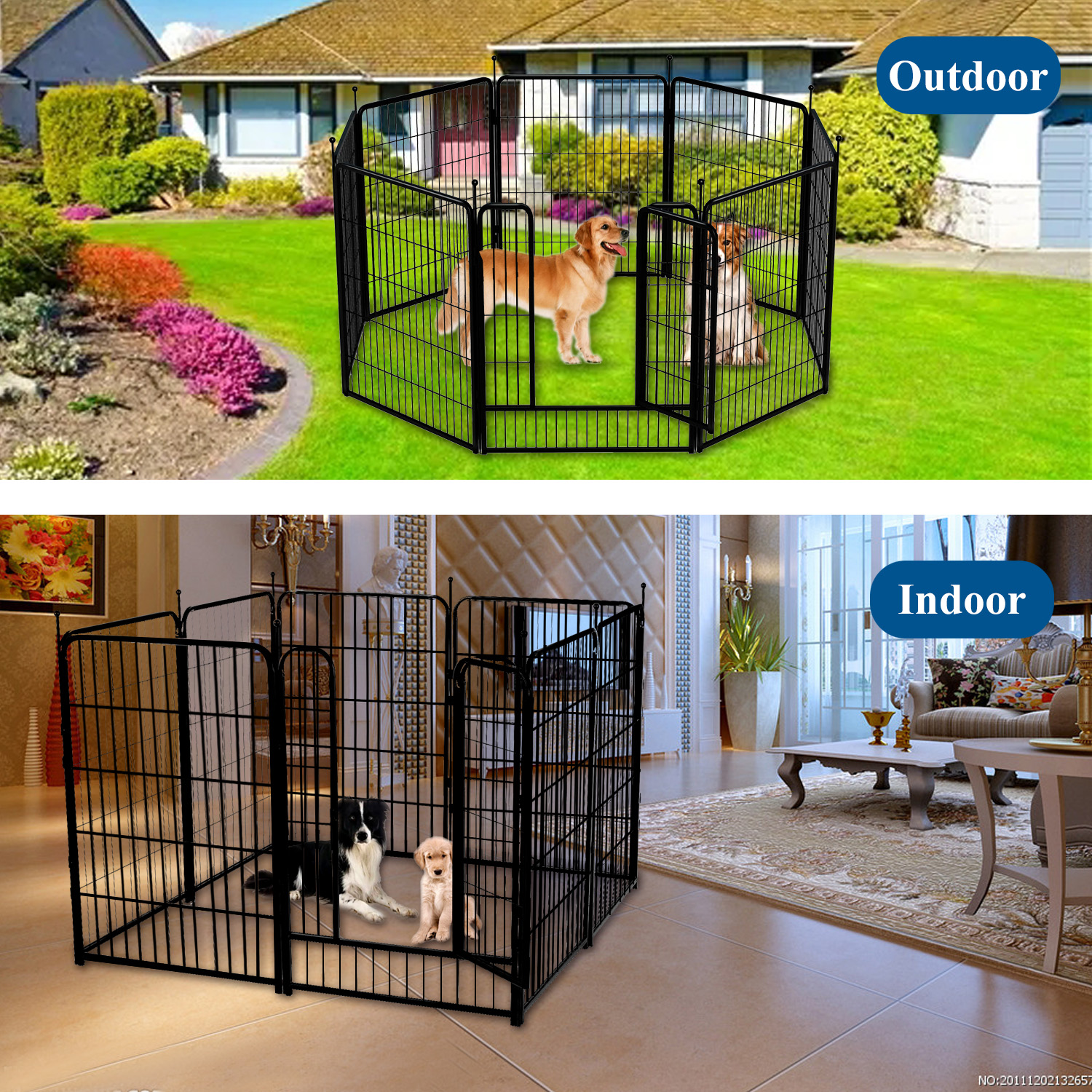 Suchown Metal Pet Dog Playpen, 8 Panels 40" Height Pet Playpen for Dogs with Door, Pet Puppy Playpen Indoor Outdoor for RV, Camping, Yard, Home
