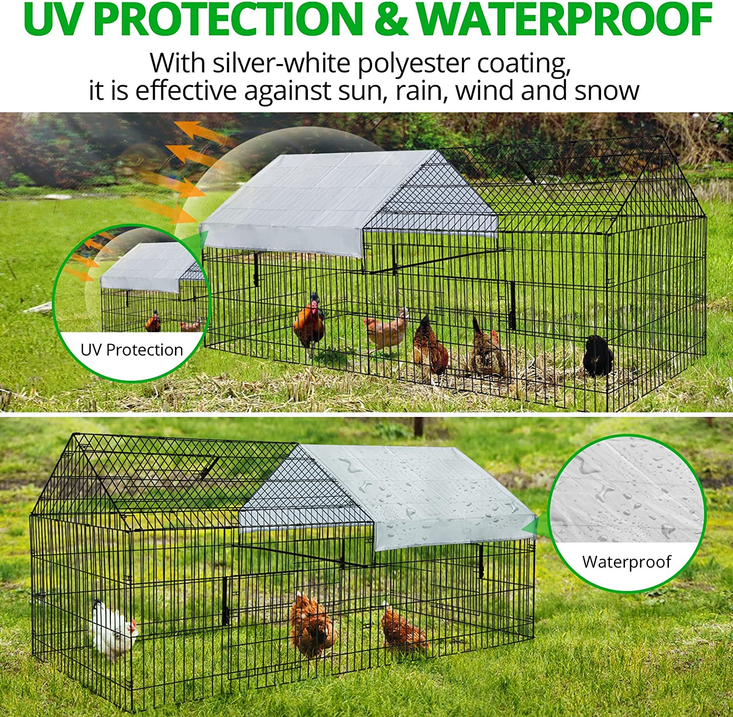 Suchown 87''x40''Chicken Coop,Large Metal Chicken Cage House,Foldable Outdoor Coop With Waterproof & UV Protection Cover