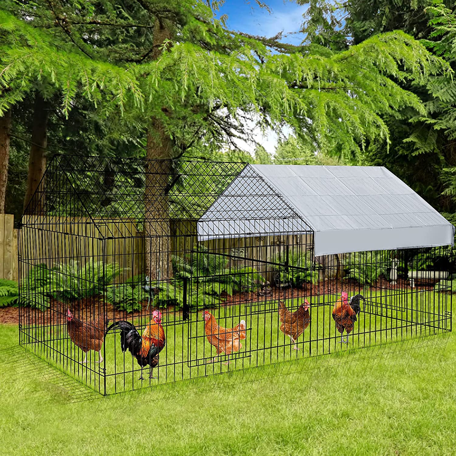 Suchown 87''x40''Chicken Coop,Large Metal Chicken Cage House,Foldable Outdoor Coop With Waterproof & UV Protection Cover