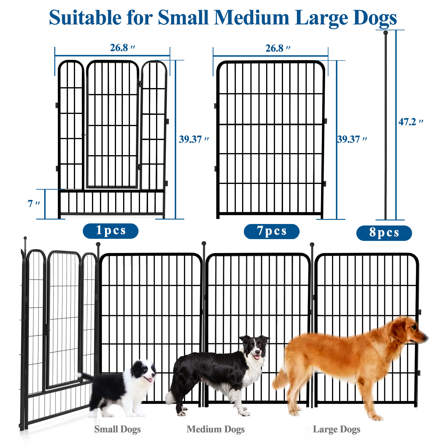 Suchown Metal Pet Dog Playpen, 8 Panels 40" Height Pet Playpen for Dogs with Door, Pet Puppy Playpen Indoor Outdoor for RV, Camping, Yard, Home
