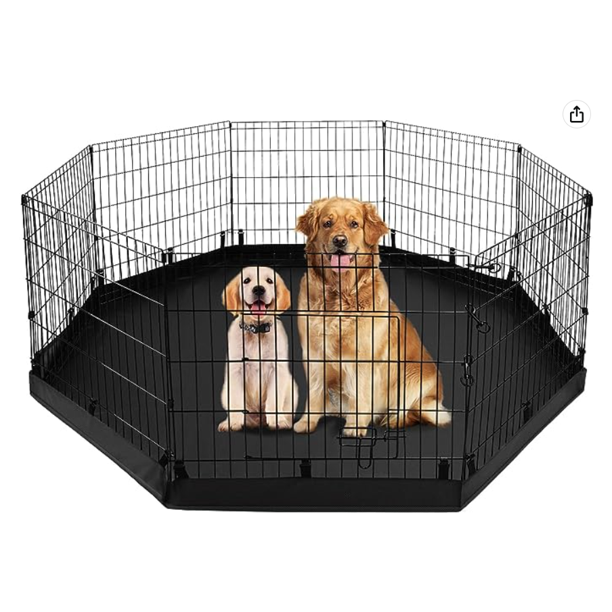 Suchown  Dog Playpen - Metal Foldable Dog Exercise Pen 24'' High 8 Panels  Playpen + Bottom Pad