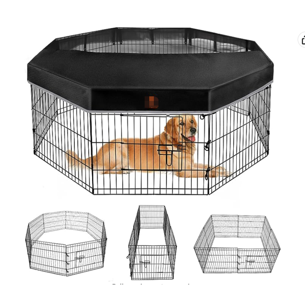 Suchown Dog Playpen - Metal Foldable Dog Exercise Pen 24'' High 8 Panels Playpen + Top Cover