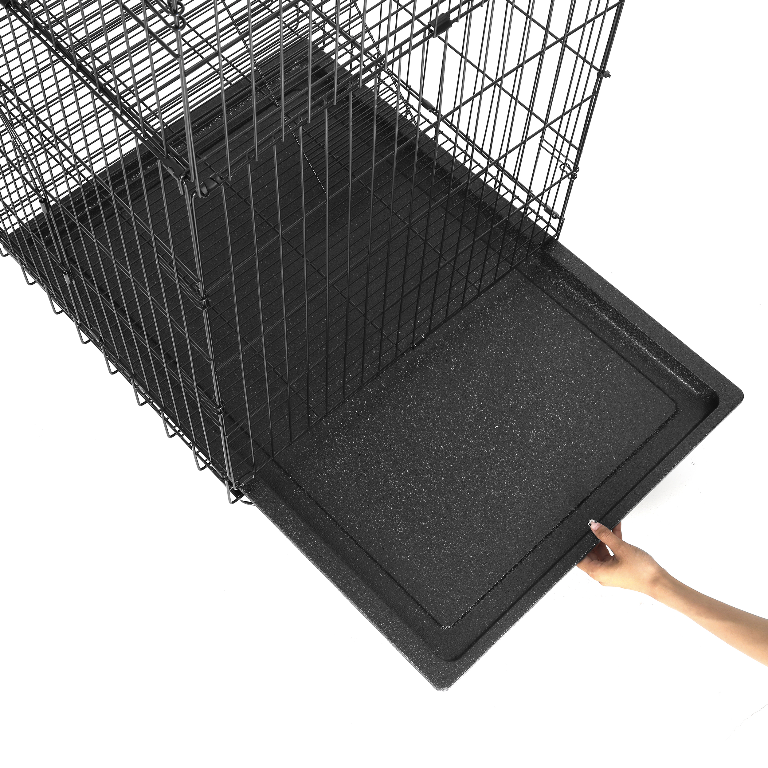 Suchown 6 Tier Cat Cage Indoor, Metal Pet Playpen Rust Resistant Kitten Crate with Caster Wheels, Foldable Cat Home with 3 Doors, Removable Leak-Proof Pan, Black