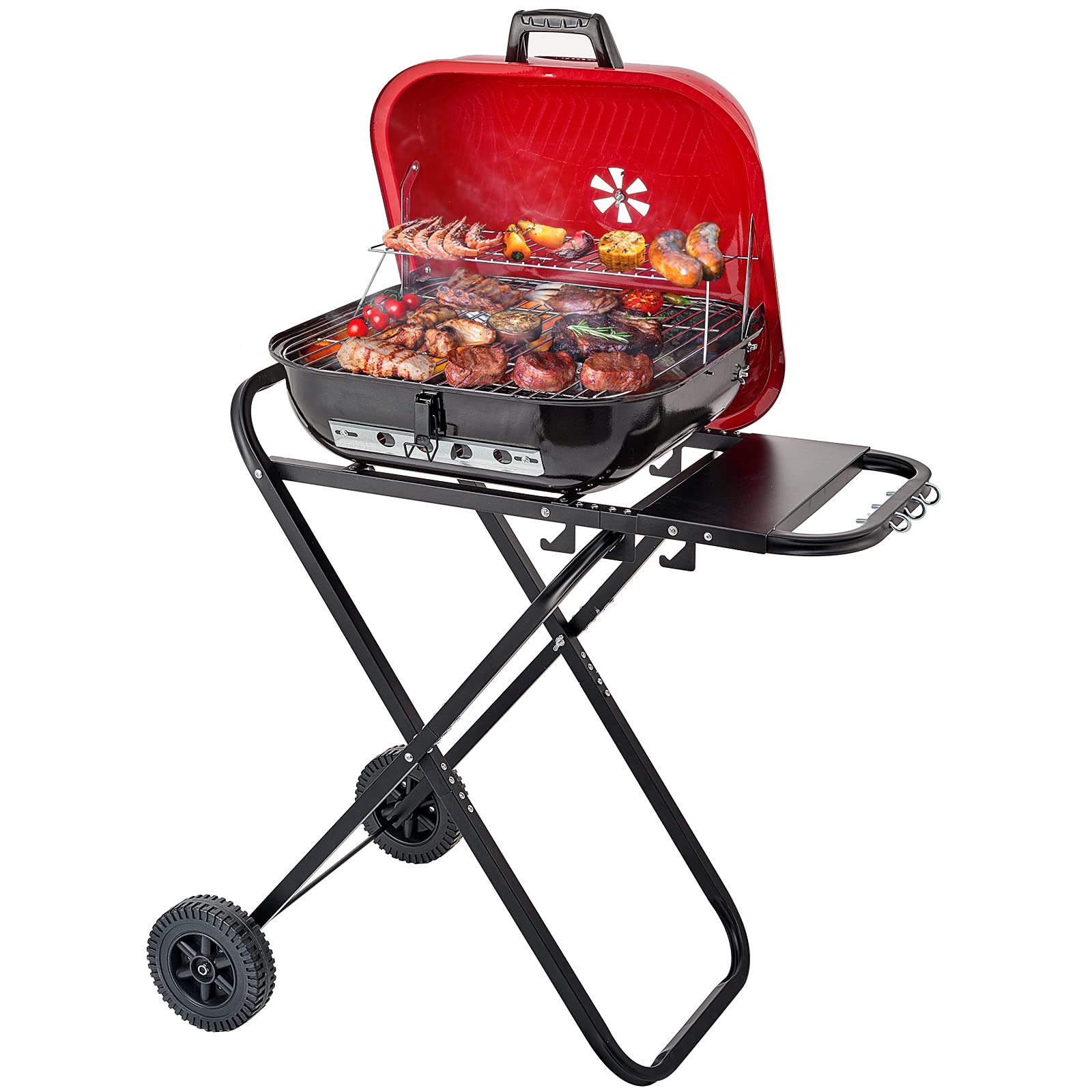 Cusimax 18.5 Inch Portable Grill Charcoal Barbecue Grill with Side Table,Outdoor Folding Camping Grill For Backyard, Patio and Parties,Easy to Carry&Move