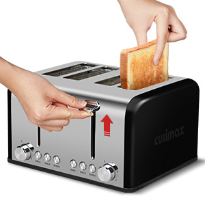 Cusimax Stainless Steel Toaster 4 Slice with Long Extra Wide Slots & R