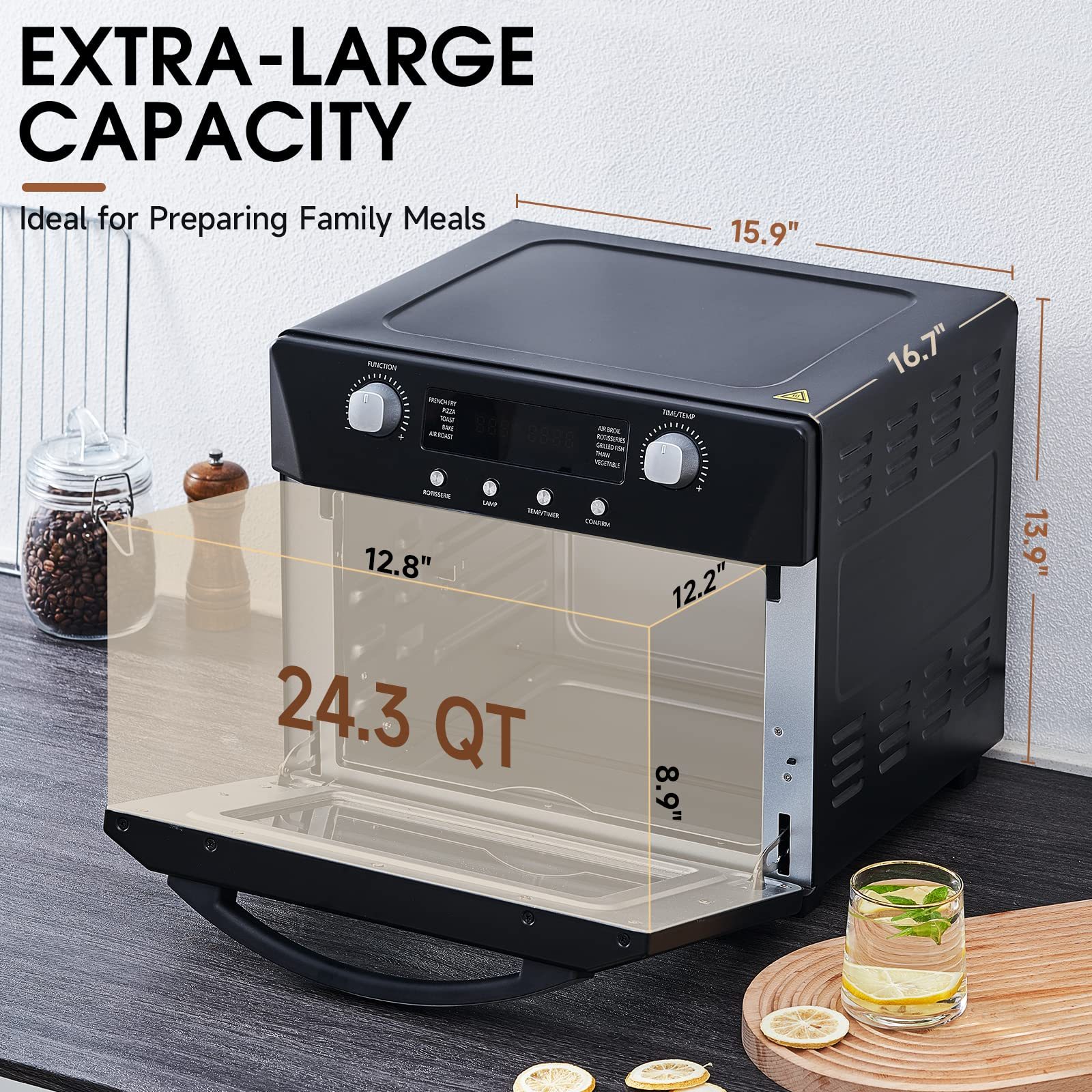 Cusimax 24.3QT 10 in 1 Black Air Fryer OvenCusimax