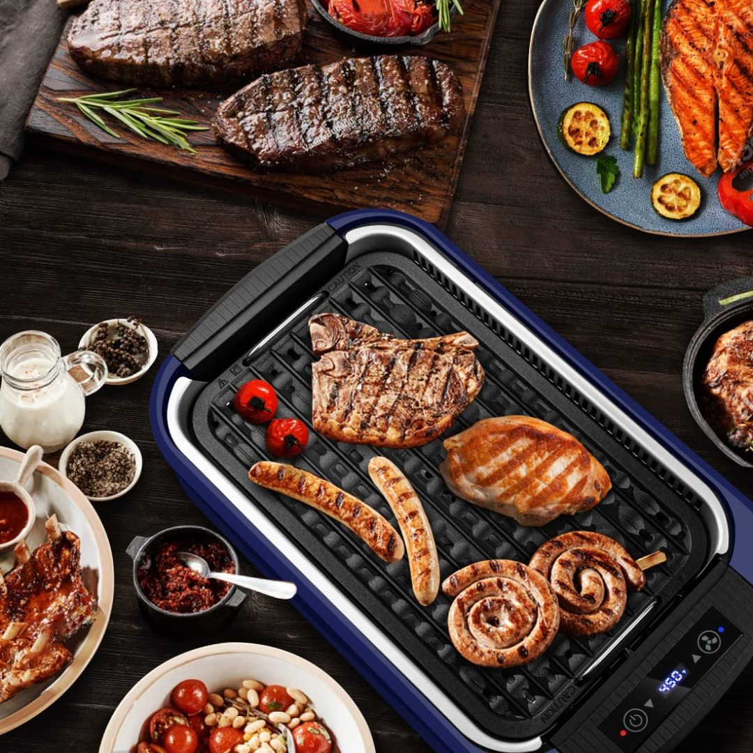 Cusimax Blue Electric Portable Indoor Smokeless Grill(DE)