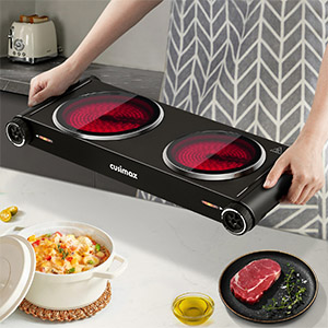 Cusimax 1800w Electric Double Hot Plate, Silver Infrared Stove : Target